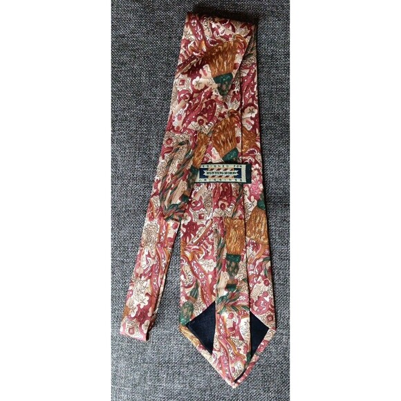Tie 70s 80s 90s Y2K Mens Huntington Horn Red Brown Beige 4 Wide 59 Long - Picture 3 of 5